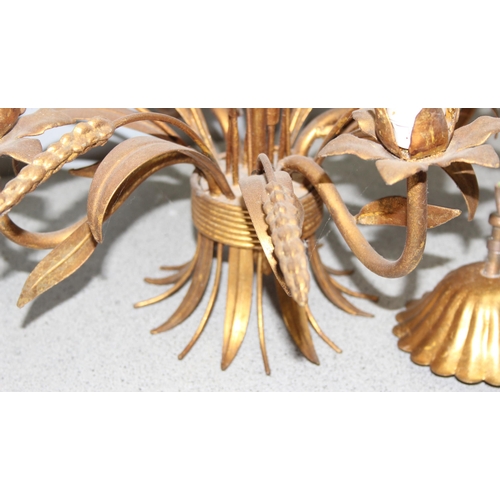 235 - Pair of vintage gilt metal chandeliers formed as bunches of wheat, approx 45cm wide