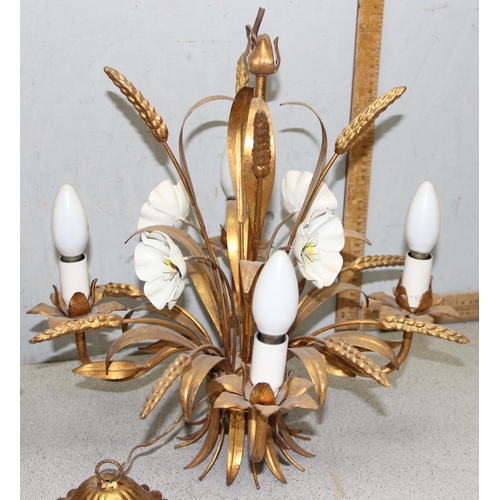 235 - Pair of vintage gilt metal chandeliers formed as bunches of wheat, approx 45cm wide