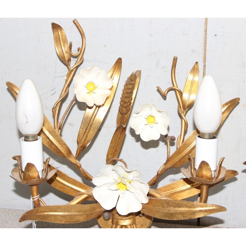 236 - Pair of vintage Toleware floral wall sconce lights approx 33cm wide