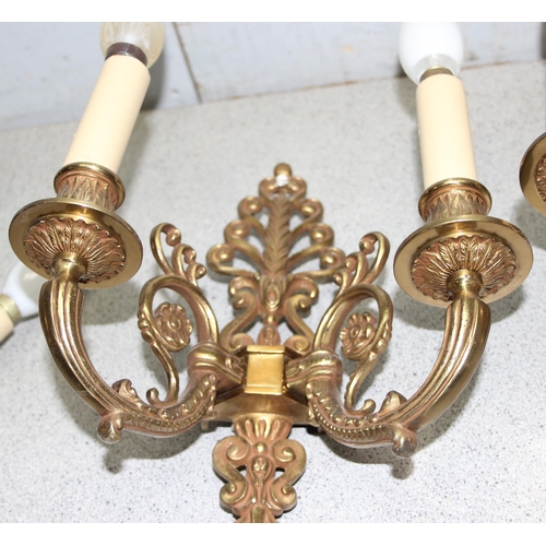 238 - 4 decorative gilt brass wall light sconces, approx 37cm