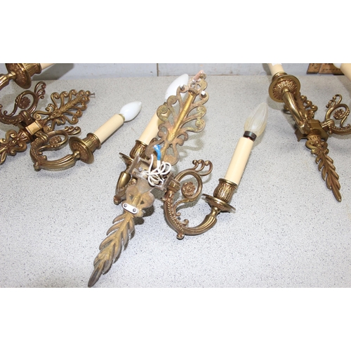 238 - 4 decorative gilt brass wall light sconces, approx 37cm