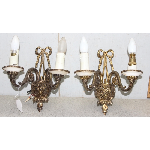 240 - Pair of metal decorative floral wall sconce electrical lights, approx 30cm