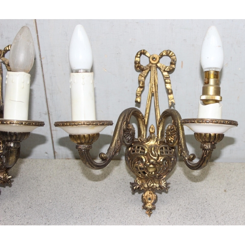 240 - Pair of metal decorative floral wall sconce electrical lights, approx 30cm