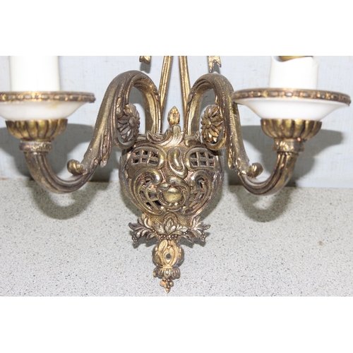 240 - Pair of metal decorative floral wall sconce electrical lights, approx 30cm