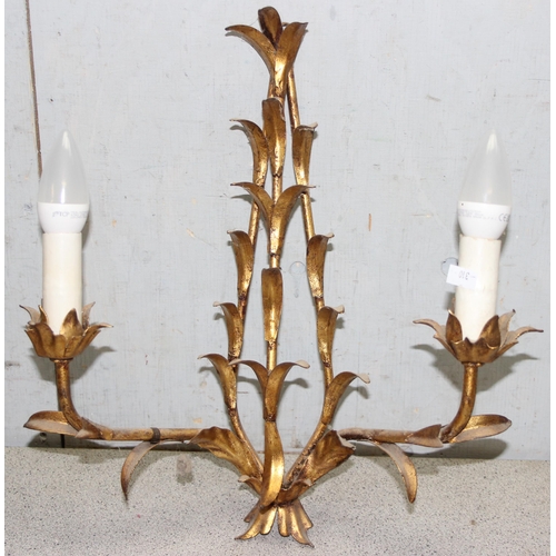 242 - Pair of metal decorative wall sconce electrical lights, approx 40cm