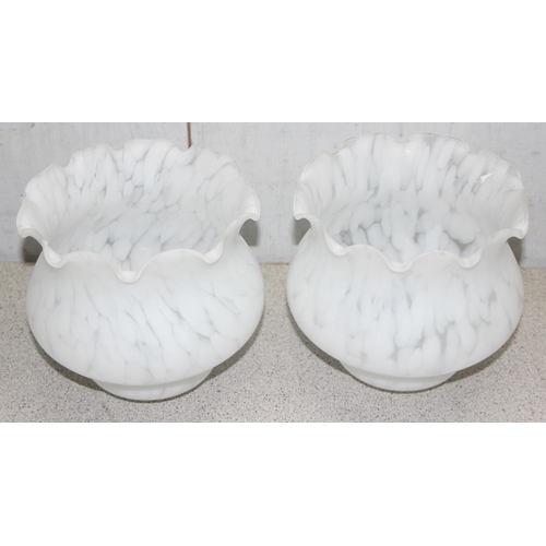 245 - Pair of tulip shaped white frosted lamp shades, approx 20cm x 19cm