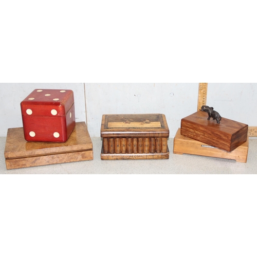 273 - 5 vintage jewellery boxes to include Italian olivewood example with inlay details, largest approx 28... 