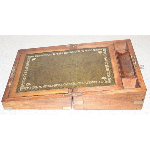 276 - Antique burr walnut campaign writing slope, with brass bound corners, approx 30cm x 22cm x 12cm