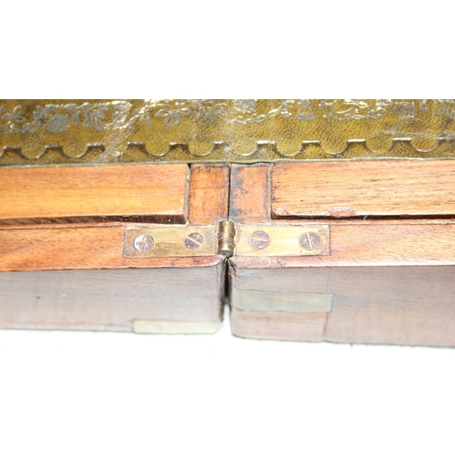 276 - Antique burr walnut campaign writing slope, with brass bound corners, approx 30cm x 22cm x 12cm