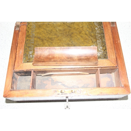 276 - Antique burr walnut campaign writing slope, with brass bound corners, approx 30cm x 22cm x 12cm