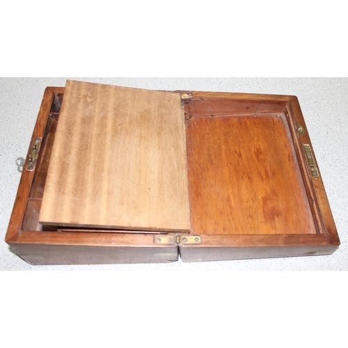 276 - Antique burr walnut campaign writing slope, with brass bound corners, approx 30cm x 22cm x 12cm