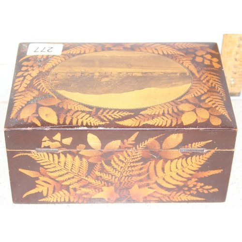 277 - Scottish Fernware jewellery box with a transfer print of Barmouth from the Island, approx 23cm x 16c... 