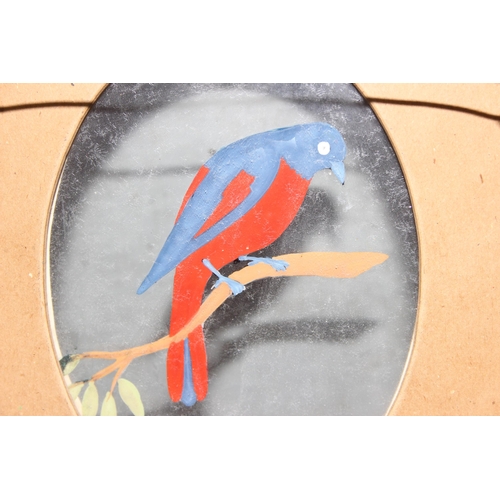 401 - An unusual reverse painted glass or acetate painting of an exotic bird, in gilt frame, approx 31cm x... 