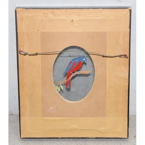 401 - An unusual reverse painted glass or acetate painting of an exotic bird, in gilt frame, approx 31cm x... 