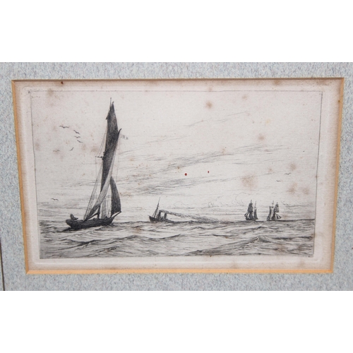 405 - George Stratton Ferrier (1852 - 1912), 2 framed drypoint copper plate etchings of boats in choppy se... 