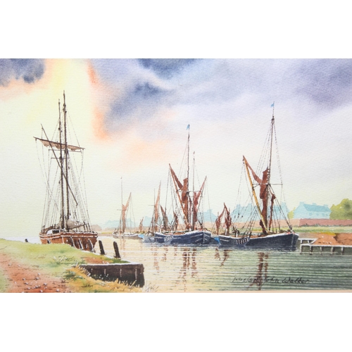 411 - 2 framed watercolour paintings, one of a marine scene at Iron Wharf, Faversham, signed Michael John ... 