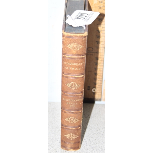 500 - Antique half leather bound book of The Works of William Makepeace Thackeray, published 1891