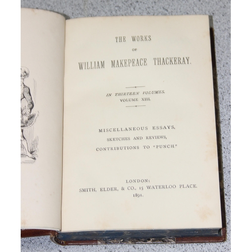 500 - Antique half leather bound book of The Works of William Makepeace Thackeray, published 1891