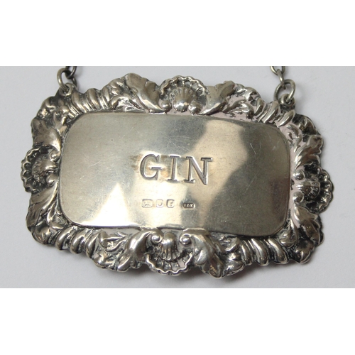 1016 - A vintage silver Gin decanter label, London 1974 by Richards & Knight