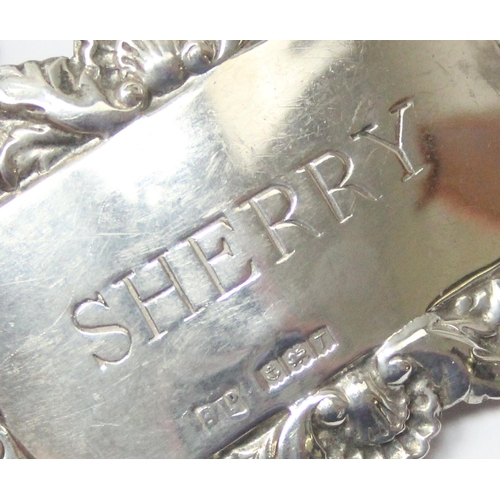 1017 - A vintage silver Sherry decanter label, Birmingham 1968 by Bishton's