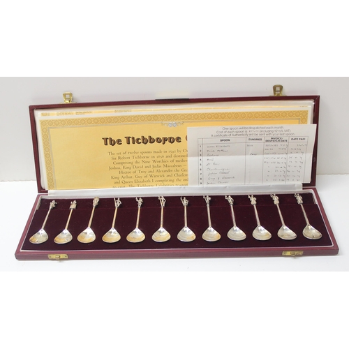 1045 - The Tichborne Spoons, a boxed set of 12 silver apostle style 