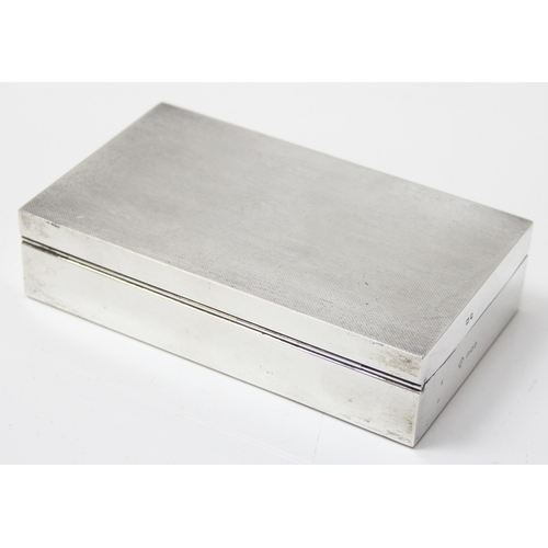 1049 - A good quality vintage silver cigarette box with engine turned top, London 1956 by Asprey & Co, appr... 