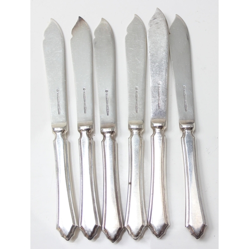 1056 - A good quality Mappin & Webb silver plated fish knife and fork set, Art Deco design