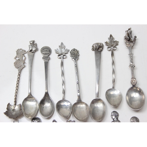 1058 - Qty of assorted silver collectors spoons, all at least 0.800 standard silver, approx 146.07g gross