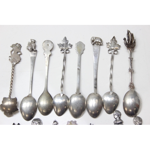 1058 - Qty of assorted silver collectors spoons, all at least 0.800 standard silver, approx 146.07g gross