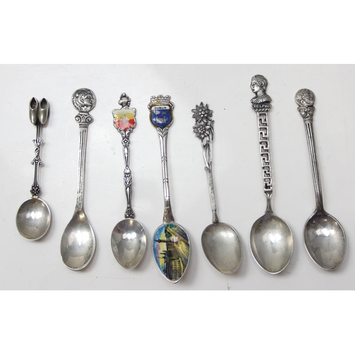 1058 - Qty of assorted silver collectors spoons, all at least 0.800 standard silver, approx 146.07g gross