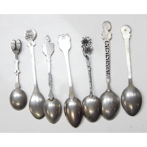 1058 - Qty of assorted silver collectors spoons, all at least 0.800 standard silver, approx 146.07g gross