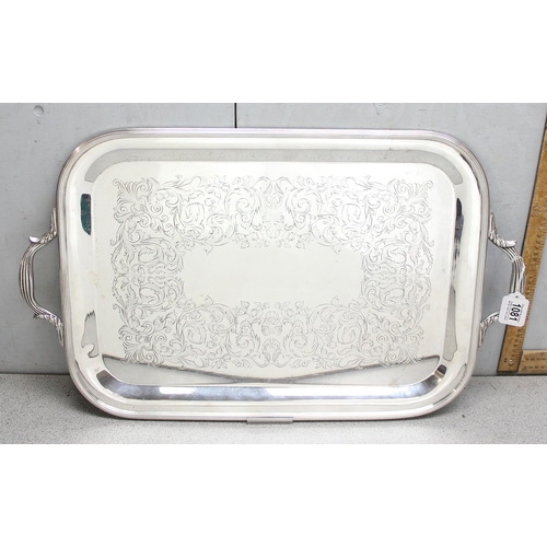 1081 - An extremely large Italian silver plated serving tray with engraved decoration made by Teghini of Fl... 