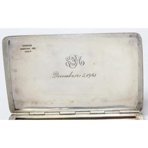 1089 - A mid-century silver cigarette case by Tiffany & Co, made in Italy, marked 925 & XRF confirmed, with... 