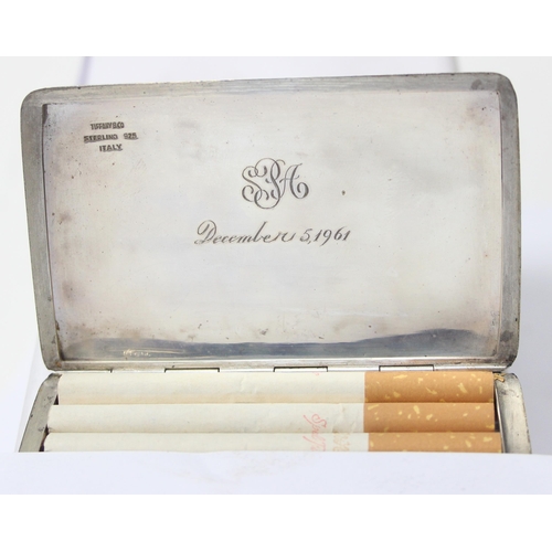 1089 - A mid-century silver cigarette case by Tiffany & Co, made in Italy, marked 925 & XRF confirmed, with... 