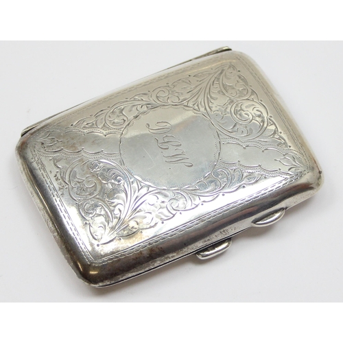 1096 - A silver cigarette case with engraved decoration, Birmingham 1915 by Joseph Gloster, approx 59.61g g... 