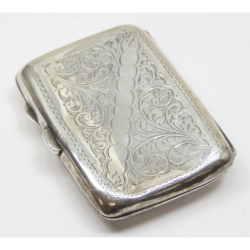 1096 - A silver cigarette case with engraved decoration, Birmingham 1915 by Joseph Gloster, approx 59.61g g... 