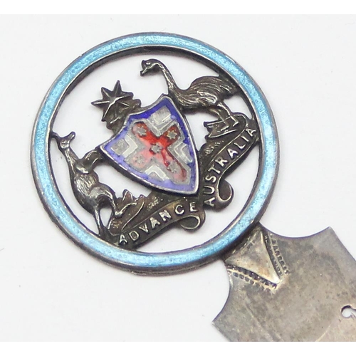 1099E - A small silver and enamel book mark bearing the crest of Australia, Birmingham 1925 by Adie & Loveki... 