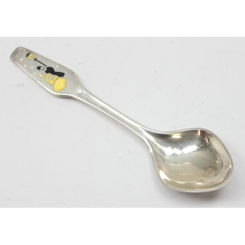 1099K - A retro Danish silver and enamel spoon, dated 1975 by Mena of Denmark