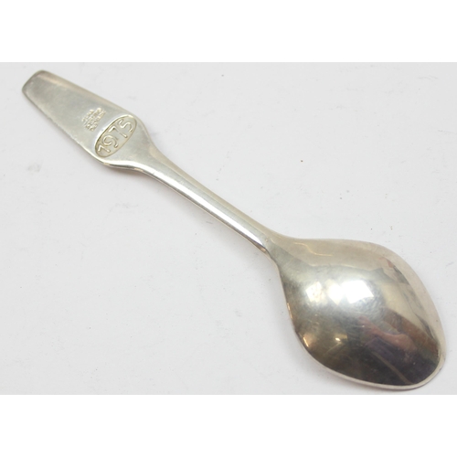 1099K - A retro Danish silver and enamel spoon, dated 1975 by Mena of Denmark