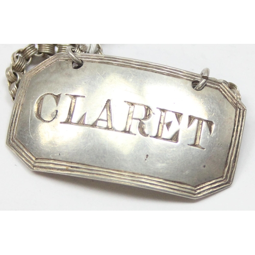 1099M - A Victorian period silver Claret decanter label, Birmingham 1881 by George Unite