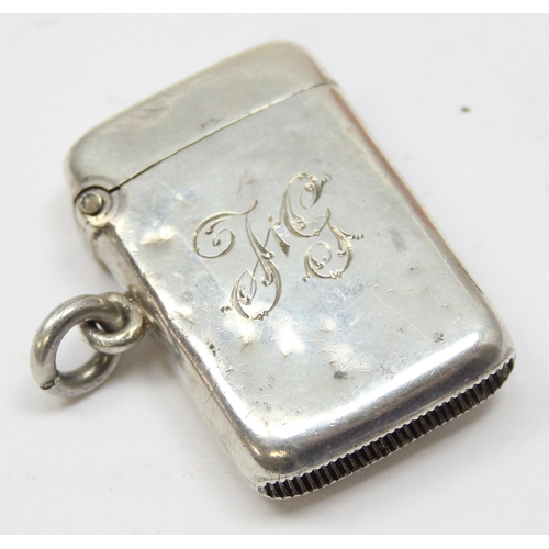 1099N - A small plain silver vesta case with engraved initials, Birmingham 1903 by Robert Chandler