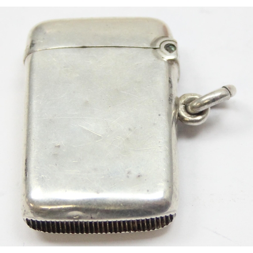 1099N - A small plain silver vesta case with engraved initials, Birmingham 1903 by Robert Chandler