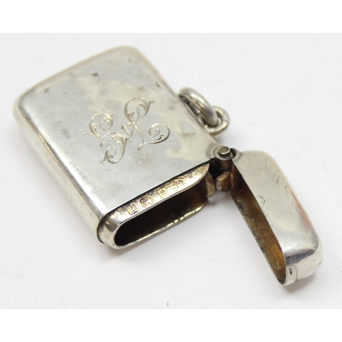 1099N - A small plain silver vesta case with engraved initials, Birmingham 1903 by Robert Chandler