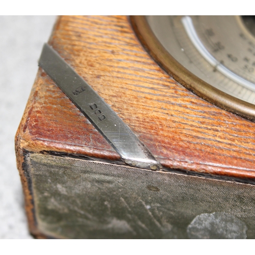 1099A - A silver mounted and leather desktop barometer by JC Vickery of Regent Street, the silver marked for... 