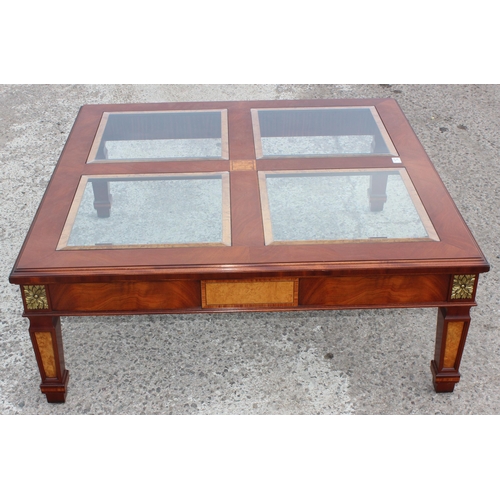 112 - Charles Barr for Harrods, a large coffee or low table with 4 glass inserts, approx 120cm wide x 120c... 