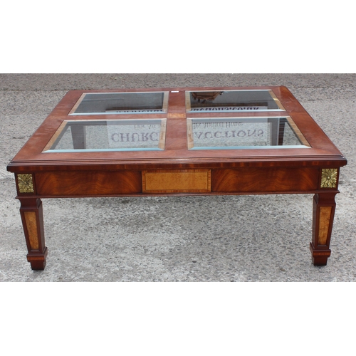 112 - Charles Barr for Harrods, a large coffee or low table with 4 glass inserts, approx 120cm wide x 120c... 