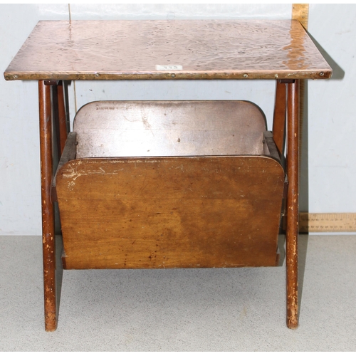 113 - Vintage copper-topped table with magazine rack, approx 50cm W x 38cm D x 46cm H