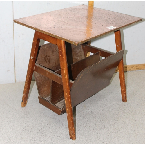 113 - Vintage copper-topped table with magazine rack, approx 50cm W x 38cm D x 46cm H