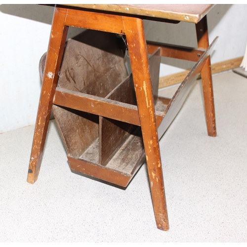 113 - Vintage copper-topped table with magazine rack, approx 50cm W x 38cm D x 46cm H