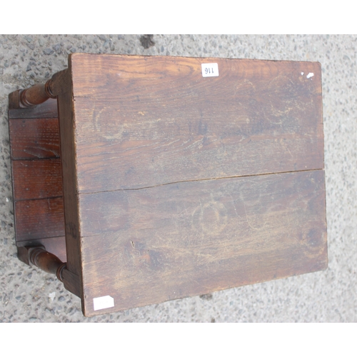 116 - A small antique oak console table with single drawer, approx 58cm wide x 47cm deep x 59cm tall